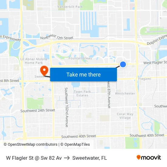 W Flagler St @ Sw 82 Av to Sweetwater, FL map