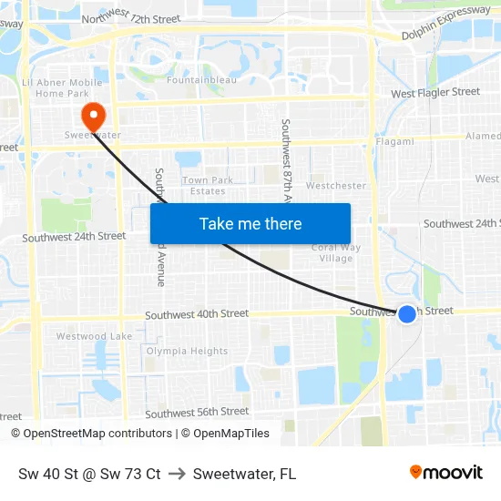 Sw 40 St @ Sw 73 Ct to Sweetwater, FL map