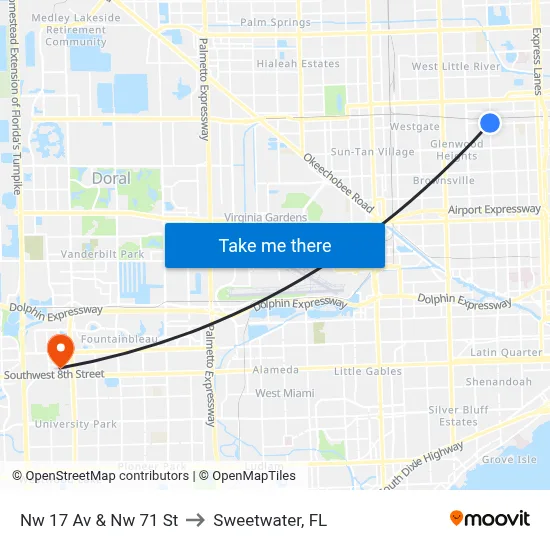 Nw 17 Av & Nw 71 St to Sweetwater, FL map