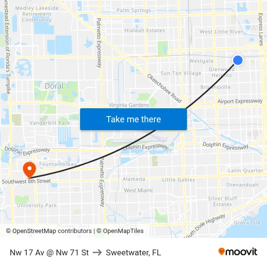 Nw 17 Av @ Nw 71 St to Sweetwater, FL map