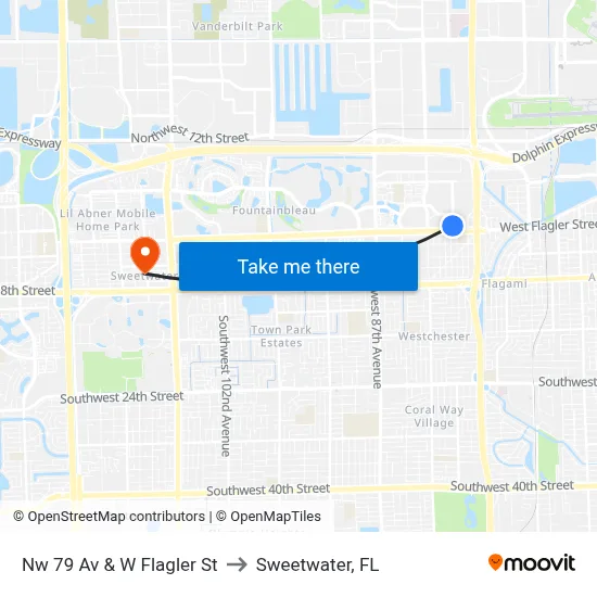 Nw 79 Av & W Flagler St to Sweetwater, FL map