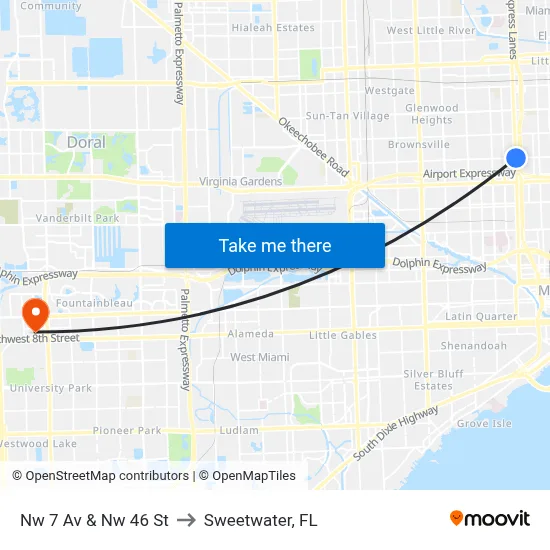 Nw 7 Av & Nw 46 St to Sweetwater, FL map