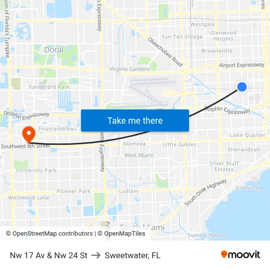 Nw 17 Av & Nw 24 St to Sweetwater, FL map