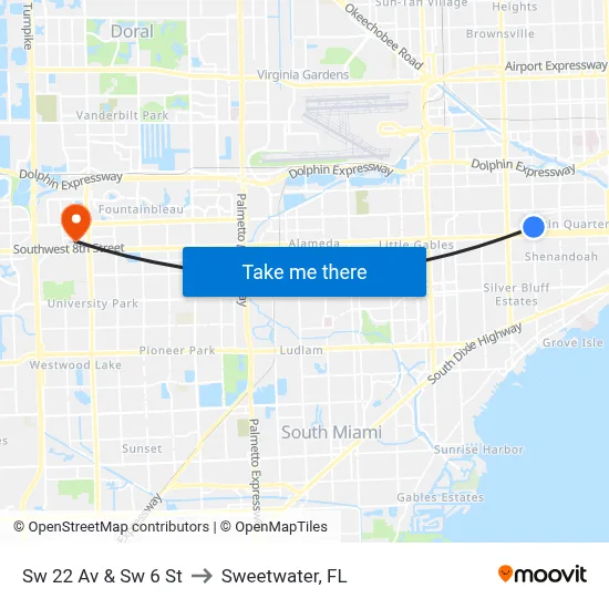 Sw 22 Av & Sw 6 St to Sweetwater, FL map