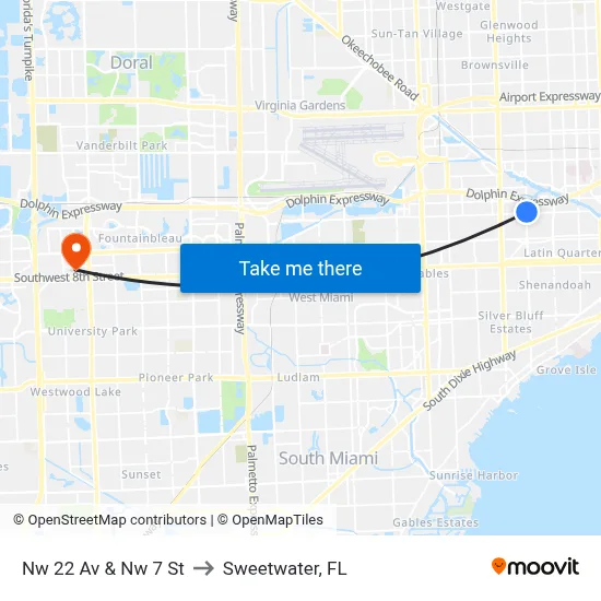 Nw 22 Av & Nw 7 St to Sweetwater, FL map