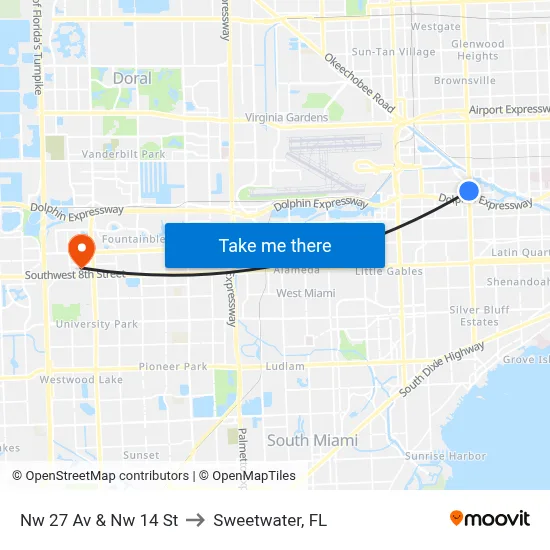 Nw 27 Av & Nw 14 St to Sweetwater, FL map