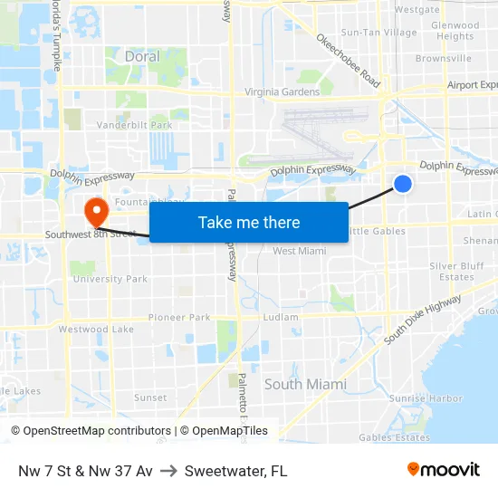 Nw 7 St & Nw 37 Av to Sweetwater, FL map