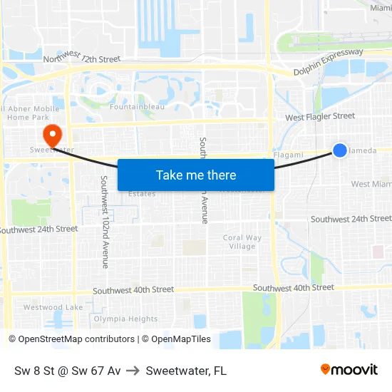 Sw 8 St @ Sw 67 Av to Sweetwater, FL map