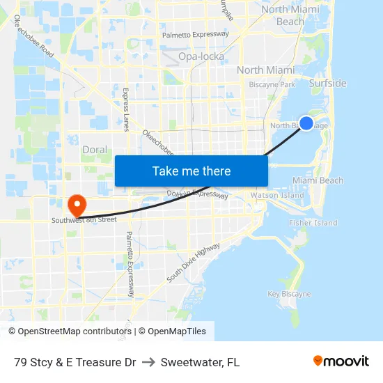 79 Stcy & E Treasure Dr to Sweetwater, FL map
