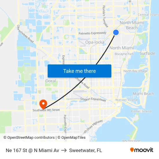 Ne 167 St @ N Miami Av to Sweetwater, FL map