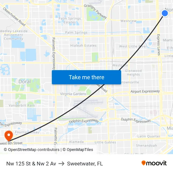 Nw 125 St & Nw 2 Av to Sweetwater, FL map