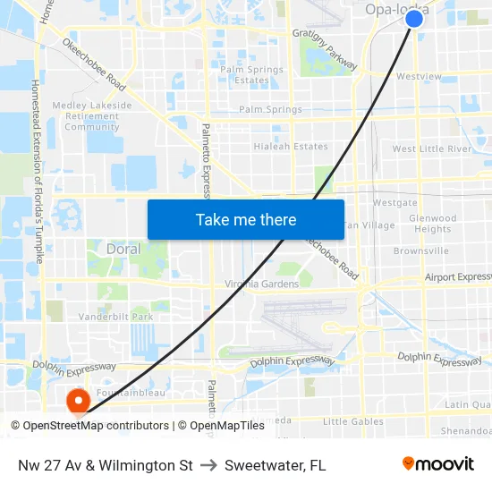 Nw 27 Av & Wilmington St to Sweetwater, FL map