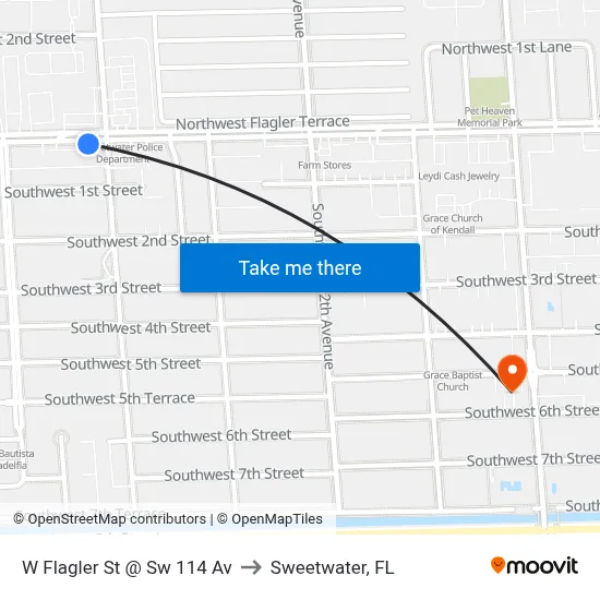 W Flagler St @ Sw 114 Av to Sweetwater, FL map