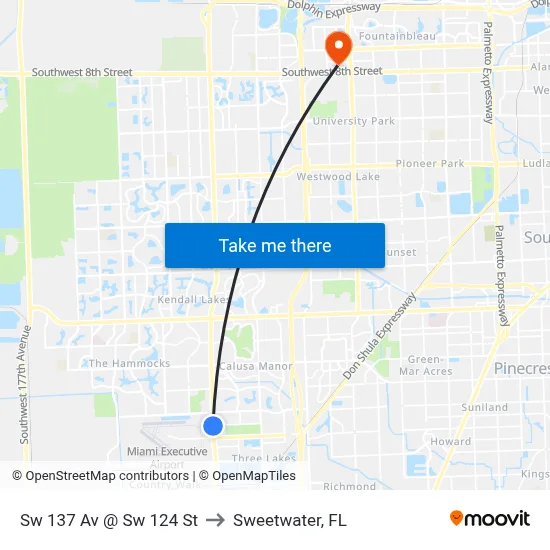 Sw 137 Av @ Sw 124 St to Sweetwater, FL map