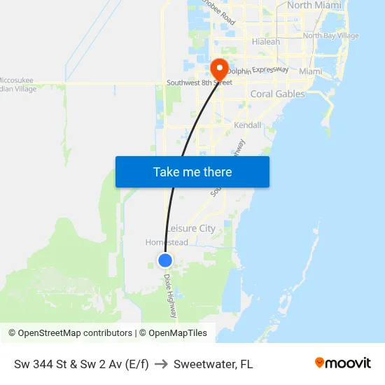 Sw 344 St & Sw 2 Av (E/f) to Sweetwater, FL map