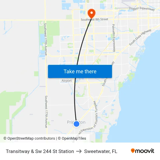 Transitway & Sw 244 St Station to Sweetwater, FL map