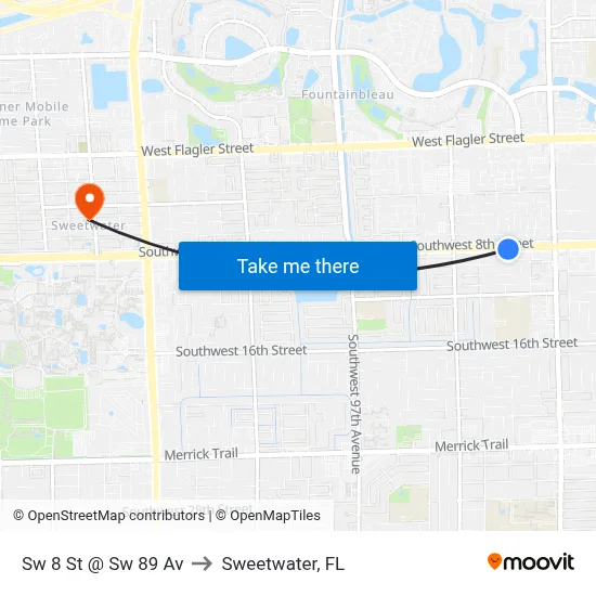 Sw 8 St @ Sw 89 Av to Sweetwater, FL map