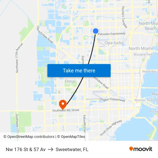 Nw 176 St & 57 Av to Sweetwater, FL map