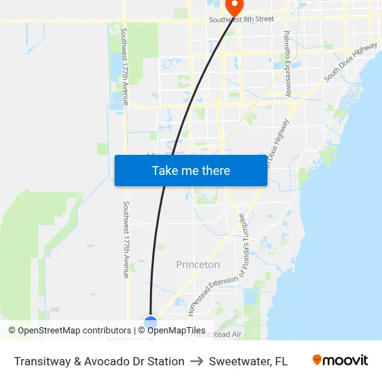 Transitway & Avocado Dr Station to Sweetwater, FL map