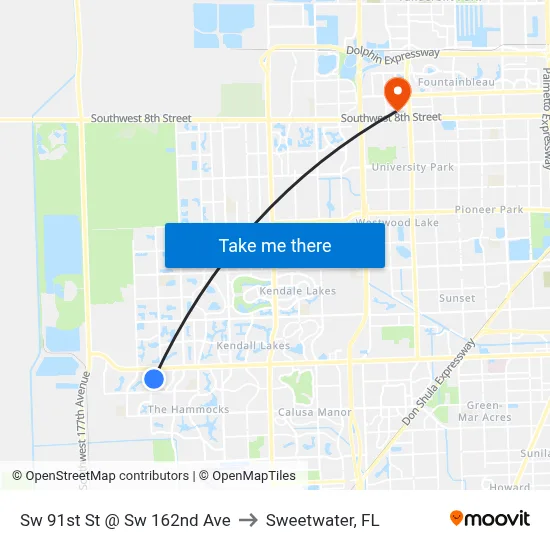 Sw 91st St @ Sw 162nd Ave to Sweetwater, FL map