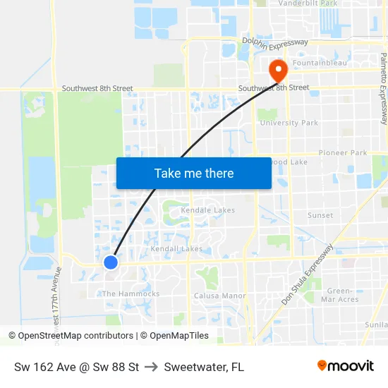 Sw 162 Ave @ Sw 88 St to Sweetwater, FL map