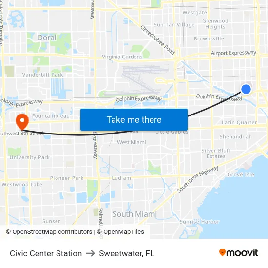 Civic Center Station to Sweetwater, FL map