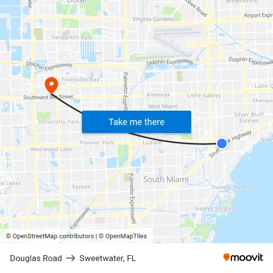 Douglas Road to Sweetwater, FL map
