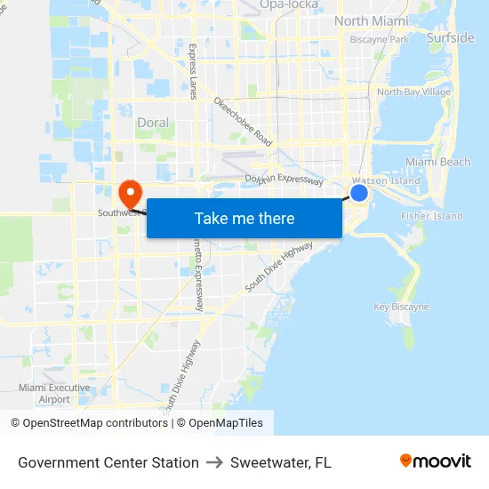 Government Center Station to Sweetwater, FL map