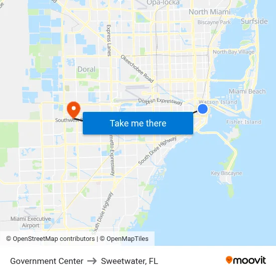 Government Center to Sweetwater, FL map