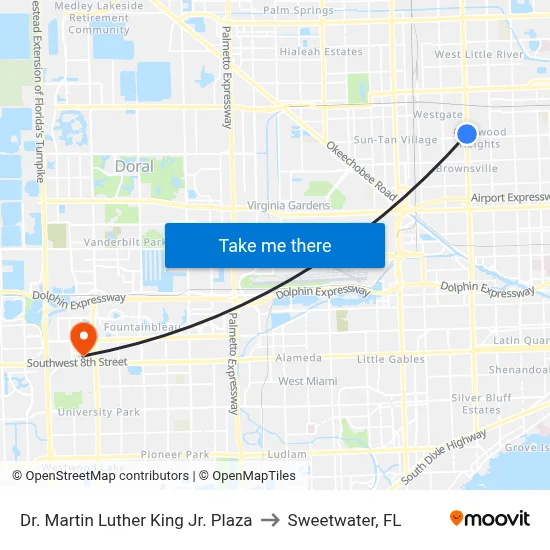 Dr. Martin Luther King Jr. Plaza to Sweetwater, FL map