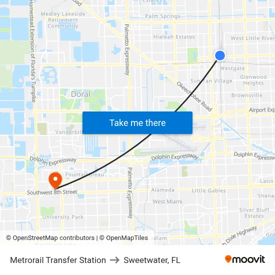 Metrorail Transfer Station to Sweetwater, FL map