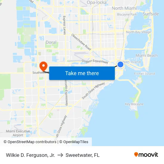 Wilkie D. Ferguson, Jr. to Sweetwater, FL map