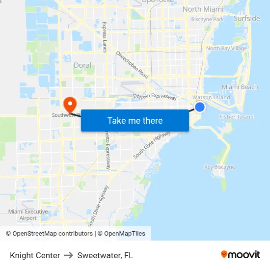 Knight Center to Sweetwater, FL map