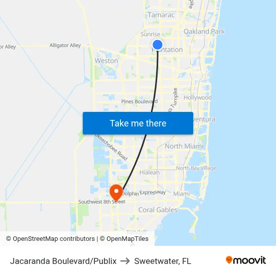 Jacaranda Boulevard/Publix to Sweetwater, FL map