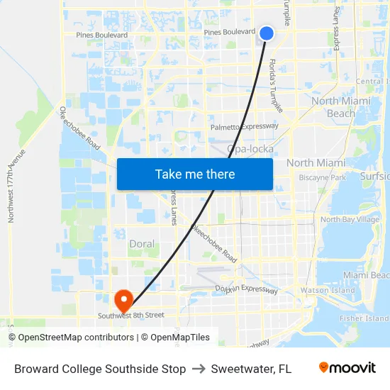 Broward College Southside Stop to Sweetwater, FL map