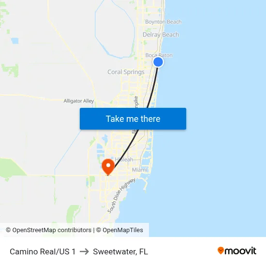 Camino Real/US 1 to Sweetwater, FL map