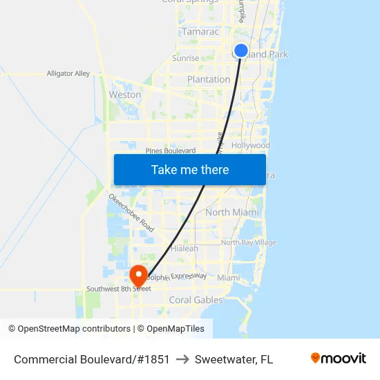 Commercial Boulevard/#1851 to Sweetwater, FL map