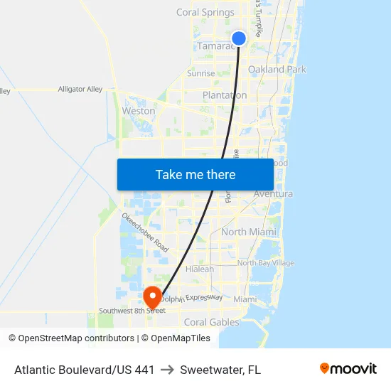 Atlantic Boulevard/US 441 to Sweetwater, FL map