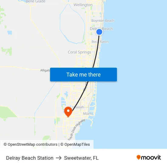 Delray Beach Station to Sweetwater, FL map