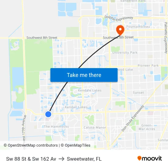 Sw 88 St & Sw 162 Av to Sweetwater, FL map