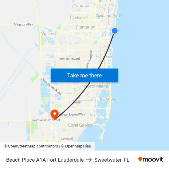 Beach Place A1A Fort Lauderdale to Sweetwater, FL map