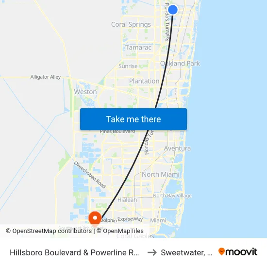 Hillsboro Boulevard & Powerline Road to Sweetwater, FL map