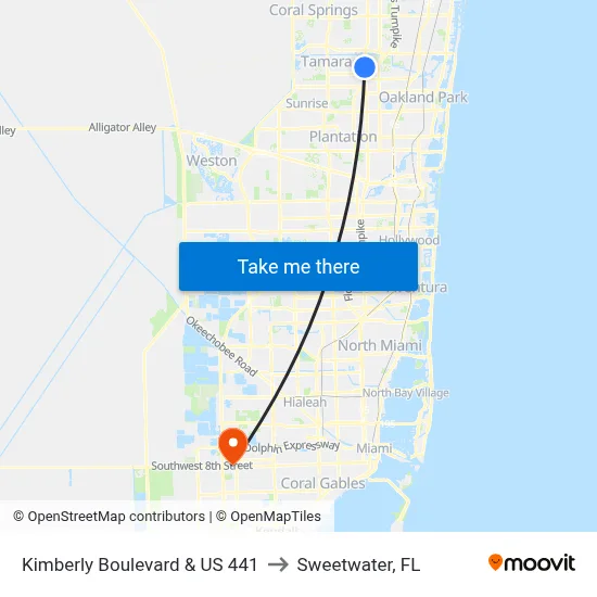 Kimberly Boulevard & US 441 to Sweetwater, FL map