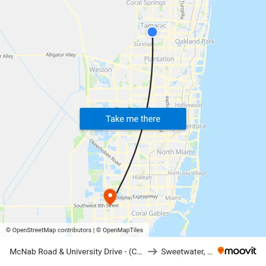 McNab Road & University Drive - (CVS) to Sweetwater, FL map