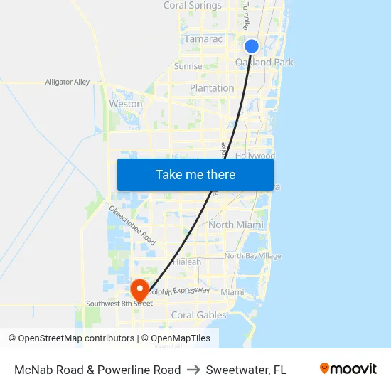 McNab Road & Powerline Road to Sweetwater, FL map