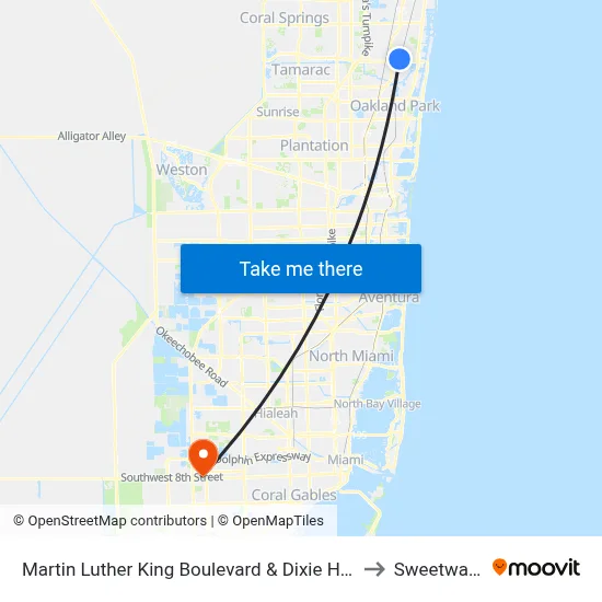 Martin Luther King Boulevard & Dixie Highway Pompano to Sweetwater, FL map