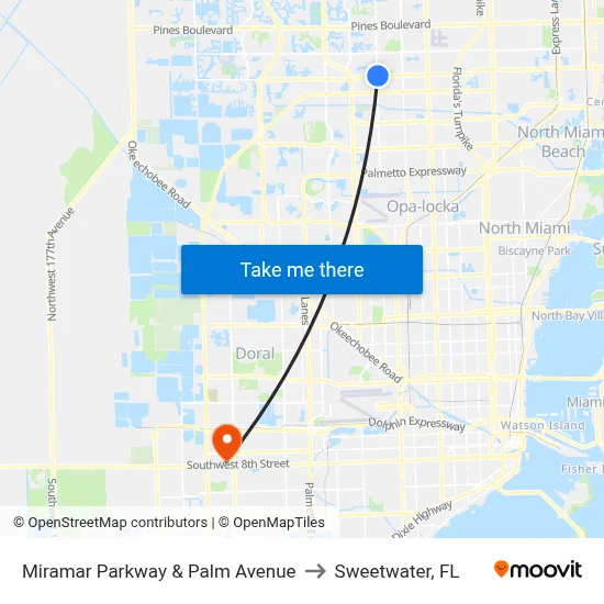 Miramar Parkway & Palm Avenue to Sweetwater, FL map