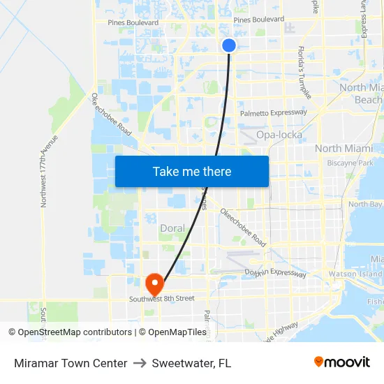 Miramar Town Center to Sweetwater, FL map