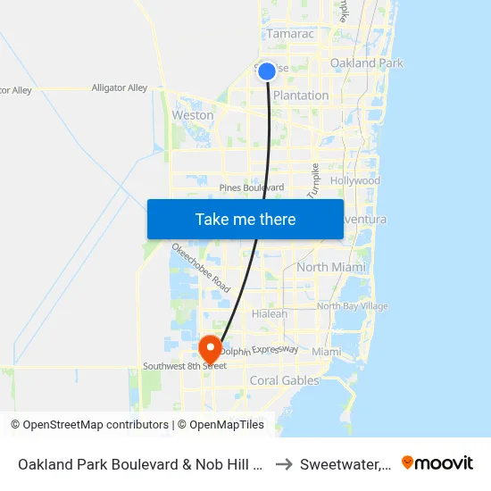 Oakland Park Boulevard & Nob Hill Road to Sweetwater, FL map