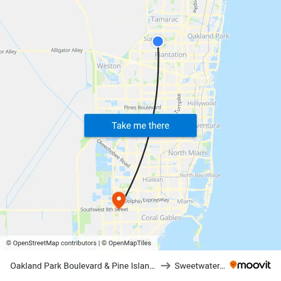 Oakland Park Boulevard & Pine Island Road to Sweetwater, FL map